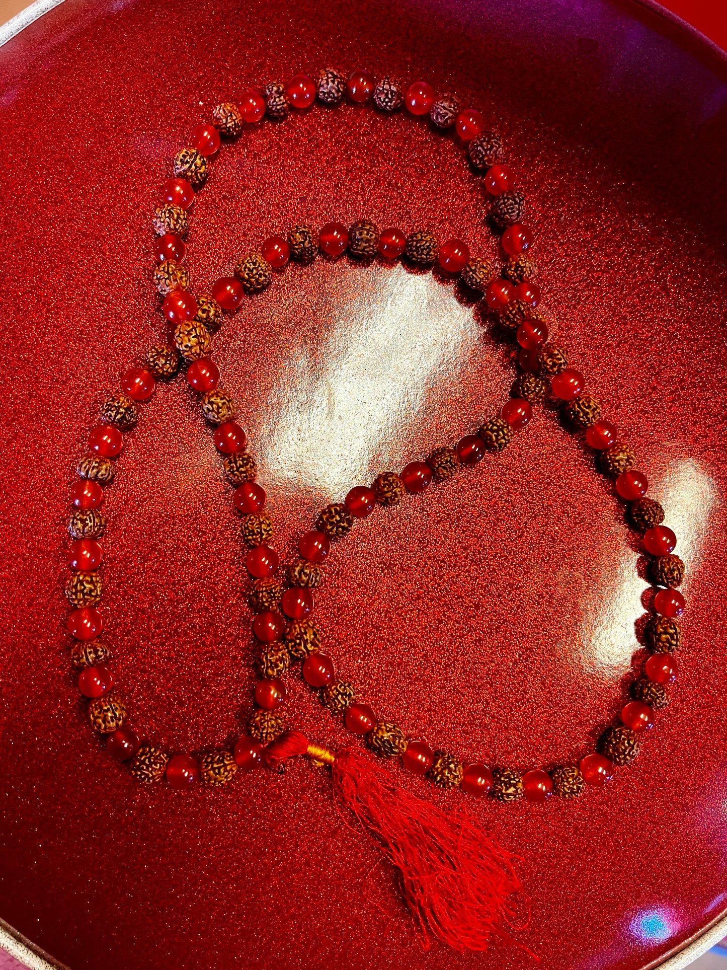 Rudraksha/red carnelian mala (prayer beads) For Japa