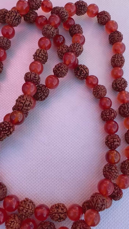 Rudraksha/red carnelian mala (prayer beads) For Japa
